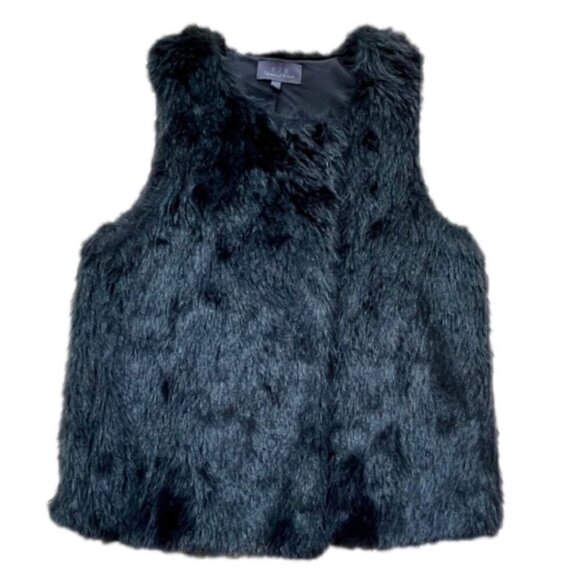 PJK Patterson J. Kincaid Black Shaggy Faux Fur and Faux Leather Vest, Size M/L - Picture 3 of 10